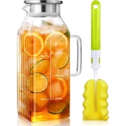 Aofmee 68oz Glass Pitcher with Lid, 2L Square Water Carafe for Refrigerator side door, Borosilicate Carafe for Water, Juice, Iced Tea