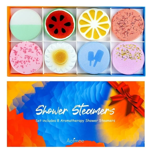 Aofmee 8 Shower Bombs Lavender Gift Set, Orange Shower Steamers Tablets with Essential Oils, Bubble Bath Spa/Relaxation Gifts for Women Mom Kids