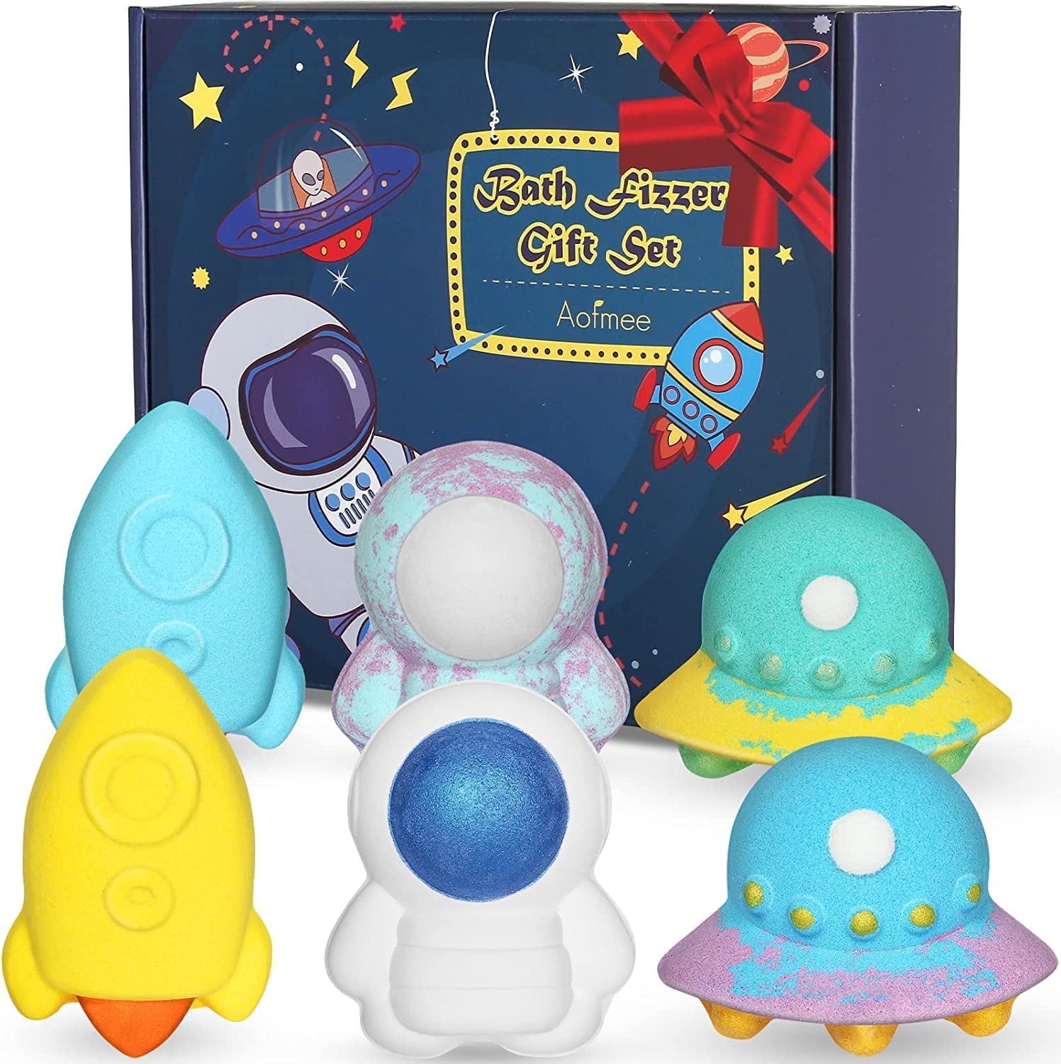 Aofmee Bath Bombs for Kids, 6 Pack Space Themed Bath Bombs Toys - Safe & Gentle Bubble, Birthday Christmas  Surprise Gift Set for 3+ Years Old Boys Girls