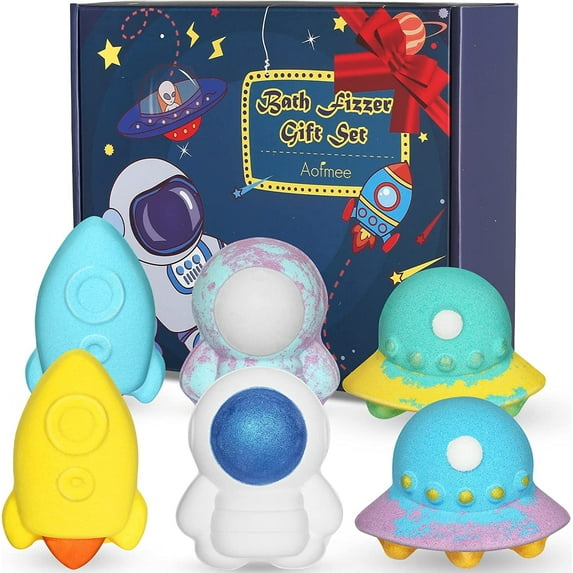 Aofmee Bath Bombs for Kids, 6 Pack Space Themed Bath Bombs Toys - Safe & Gentle Bubble, Birthday Christmas Surprise Gift Set for 3+ Years Old Boys Girls