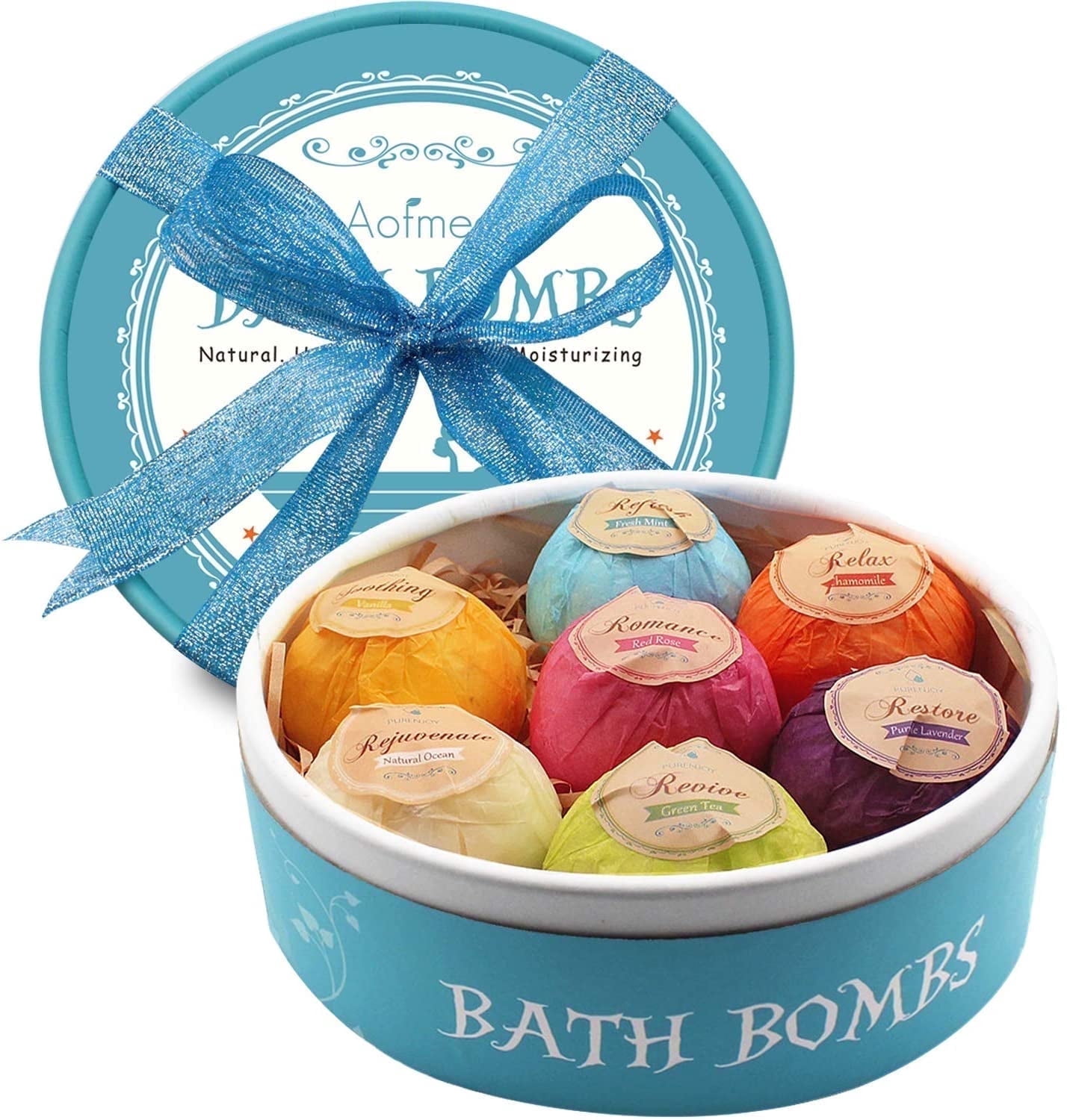 Aofmee Bath Bombs Set, 7 Natural Spa Bubble Bath Salts,  Self Care Gifts Fizzy Set, Perfect Birthday Holiday Gift for Women Kids