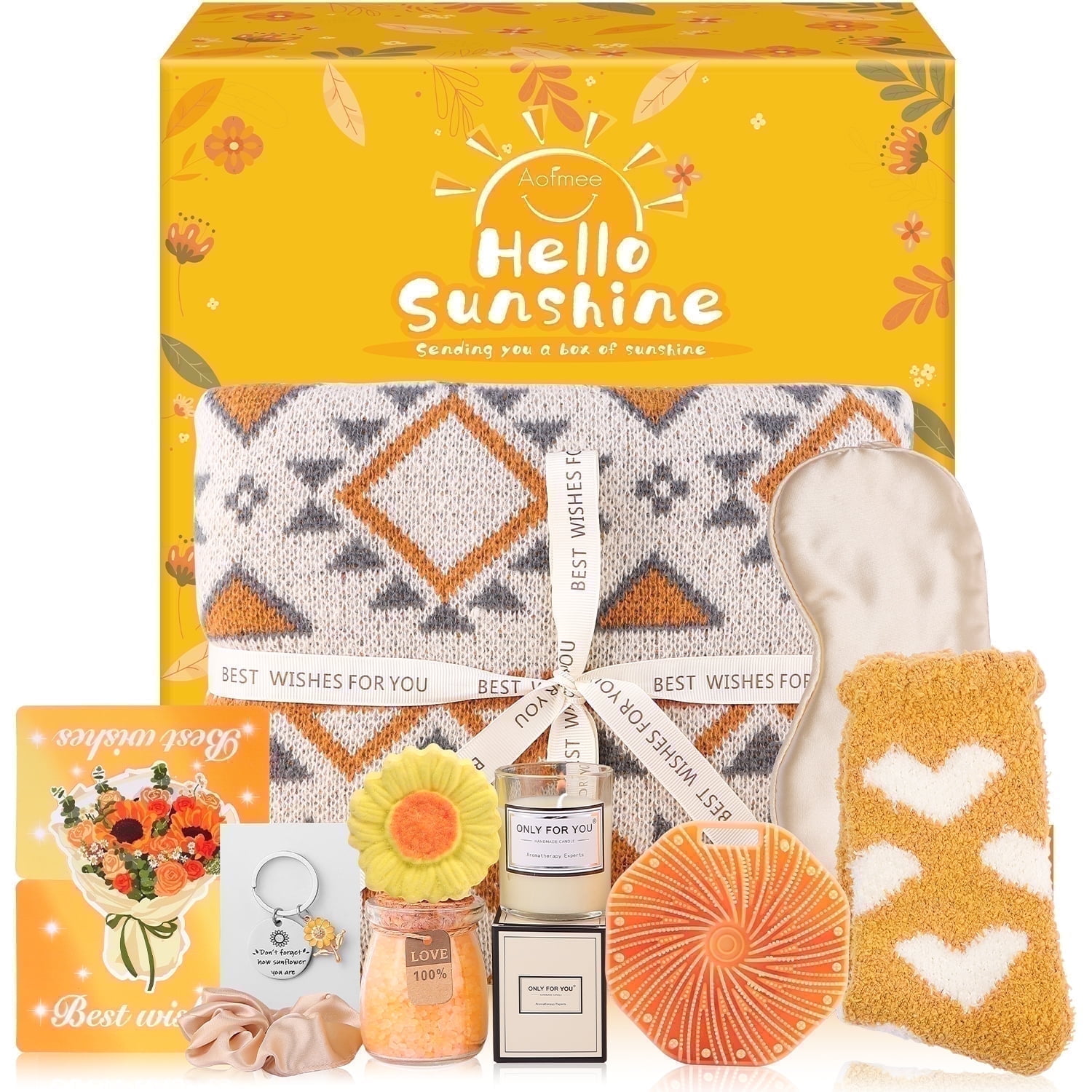 Aofmee Gift Baskets for Women, 10 Pcs Sunshine Relaxing Bath Gift Set with Blanket, Perfect Spa Holiday Birthday Gifts for her