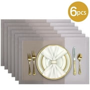 Aofmee Coffee Set of 6 Placemats - Heat Resistant Non-Slip Table Placemats - Wipeable Washable PVC Plastic Vinyl Woven Table Mats, 12x18 inch
