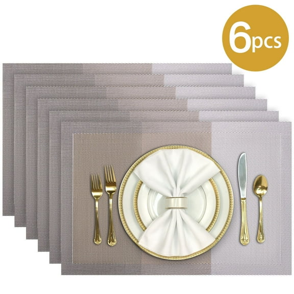 Aofmee Coffee Set of 6  Placemats - Heat Resistant Non-Slip Table Placemats - Wipeable Washable PVC Plastic Vinyl Woven Table Mats, 12x18 inch