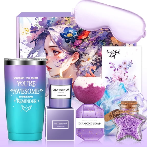 Aofmee Gift Baskets for Women, 8 Pcs Lavender Spa Body Care Set, Beauty Relaxing Mother's Day Birthday Holiday Gifts for Her, Purple