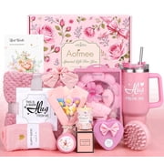 Aofmee 15Pcs Body Care Set Gifts for Women, Relaxing Spa Baskets with Flannel Blanket and 40oz Tumbler - Christmas Women's Gift for Her, Pink