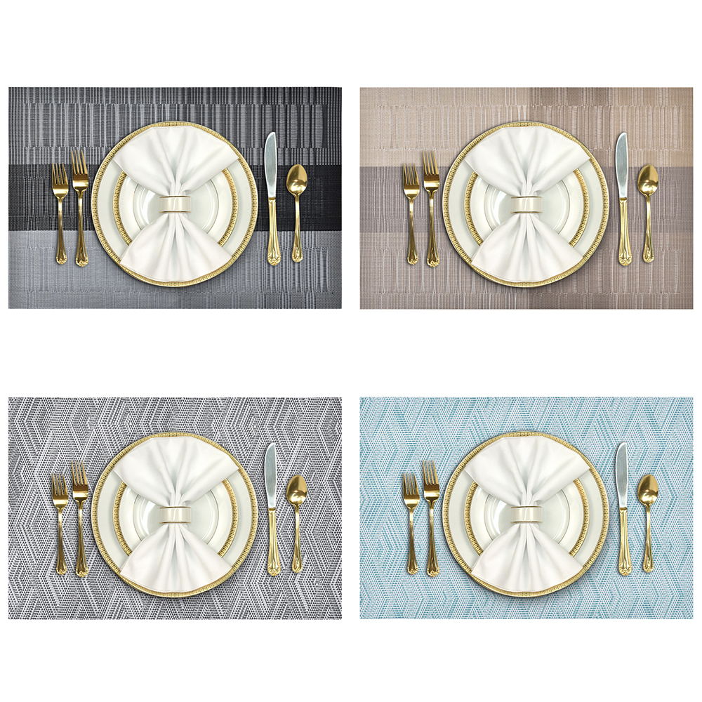 Set of 4 Border Weaved PVC Placemats, 12"x18", Reversible 2Tone, GoldYellow