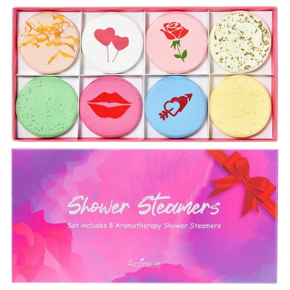 Aofmee Shower Steamers Aromatherapy, Pink Rose Shower Bombs Valentine's Relaxation Gift - Set of 8