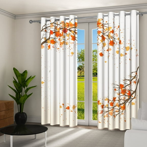 Aofoto Autumn Blackout Curtains,Grommet Thermal Insulated Room Darkening Window Drapes,2 Panels,42 x 63 Inches