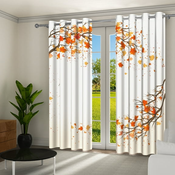 Aofoto Autumn Blackout Curtains,Grommet Thermal Insulated Room Darkening Window Drapes,2 Panels,52 x 84 Inches