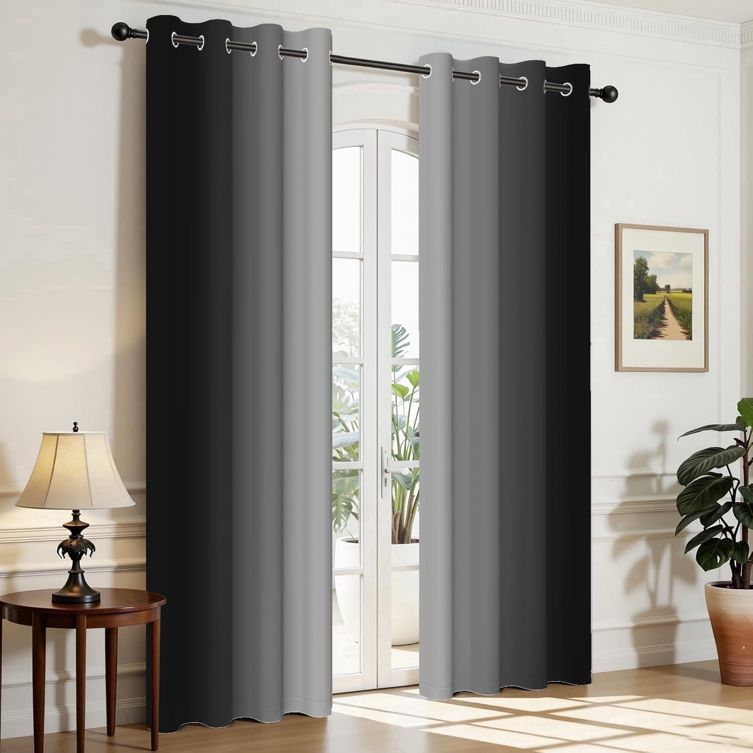 Aofoto Black Gray Gradient Blackout Curtains for Bedroom - Light Blocking & Noise Reducing Window Curtains for Living Room, 2 Panels, 52 x 84 Inch