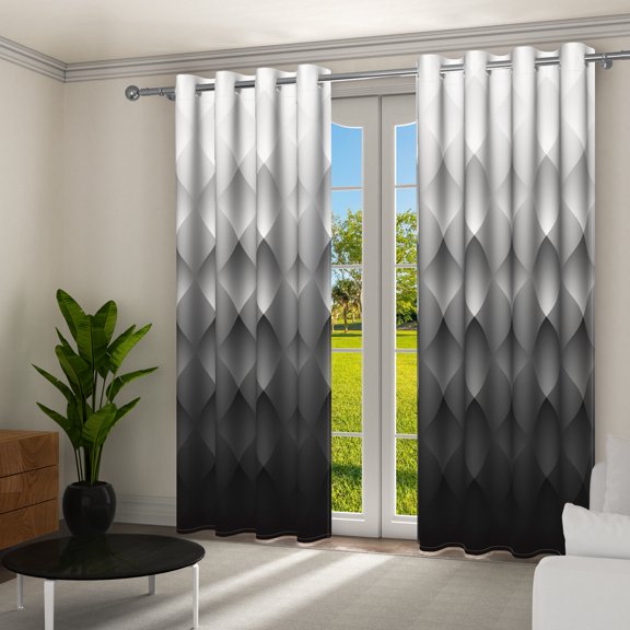 Aofoto Black and Gray Plaid Curtains, Farmhouse Rustic Grommet Top Window Treatments for Bedroom & Living Room (2 Panels,42"x84")
