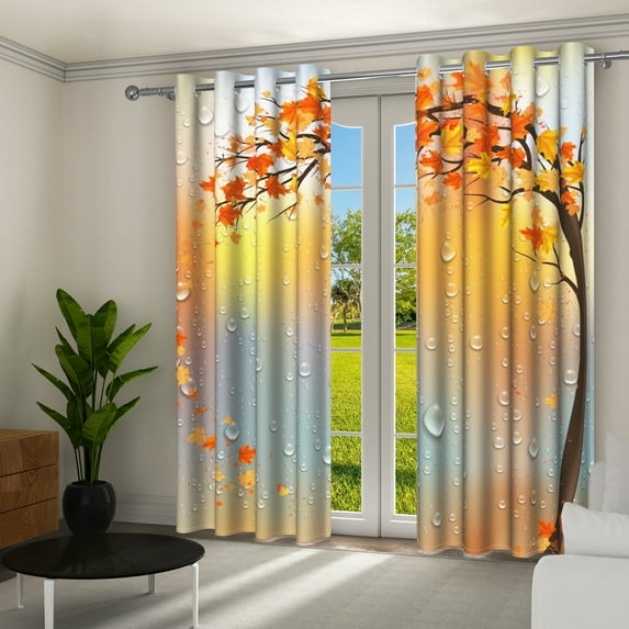 Aofoto Blackout Curtains for Living Room, Orange Yellow Autumn Fall Leaves Thermal Curtains, 2 Panels,42 x 63 Inches