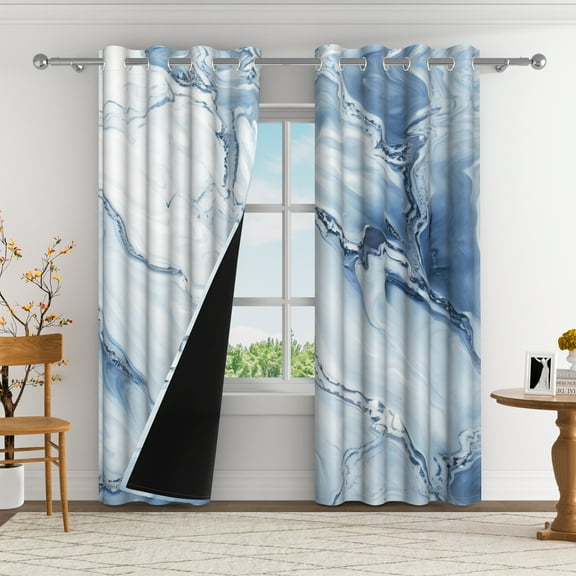 Aofoto Blue Marble Curtains for Living Room, Light Blocking Window Curtain/Drapes,2 Panels,42x63inches