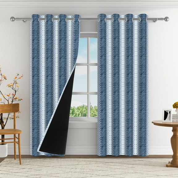 Aofoto Blue Plaid Blackout Curtains Thermal Insulated Curtain for Bedroom Living Room Darkening Window Drapes with Grommet, 52"Wx84"L, 2 Panels