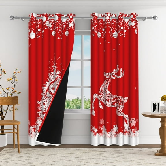 Aofoto Christmas Elk Curtains for Living Room / Bedroom , Thermal Insulated Blackout Noise Reducing Window Drapes, 42 x 84 Inches , Red, Set of 2