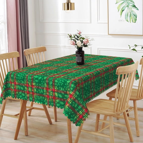 Aofoto Christmas Tablecloth 60×102 Inch Rectangular, Red and Green Checkered Washable Table Cover for Party Picnic Christmas Table Decoration