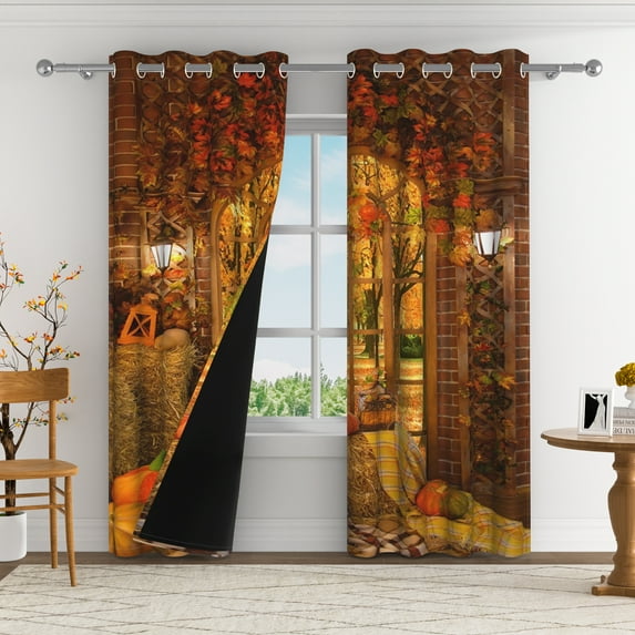 Aofoto Fall Thanksgiving Blackout Curtains,Thermal Insulated Orange Curtains for Living Room, 2 Panel, 52x96inches