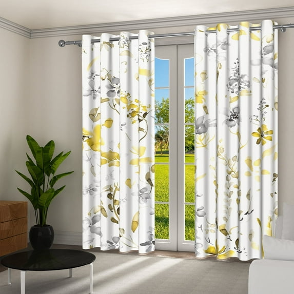 Aofoto Floral Blackout Curtains for Living Room Bedroom, Thermal Insulated Room Darkening Curtains, Printed Flower Leaf Window Treatments, 2 Panels, 52" W x 63"L