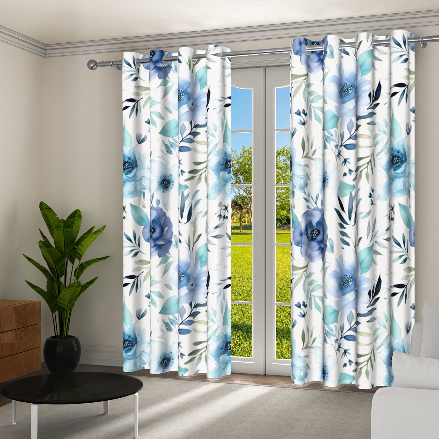 Aofoto Floral Leaf Print Blackout Grommet Curtain for Living Room/Bedroom, 2 Panel, 42"x96", Multicolor
