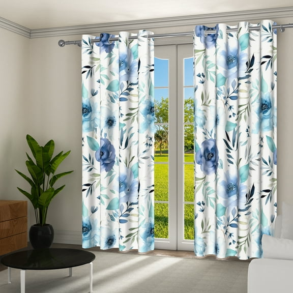 Aofoto Floral Leaf Print Blackout Grommet Curtain for Living Room/Bedroom, 2 Panel, 52"x84", Multicolor