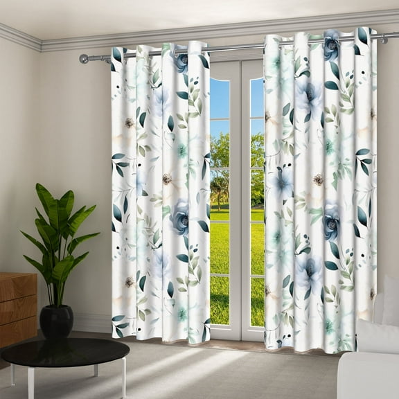 Aofoto Floral Print Blackout Curtain,Room Darkening Window Curtain,52x84inches, Set of 2