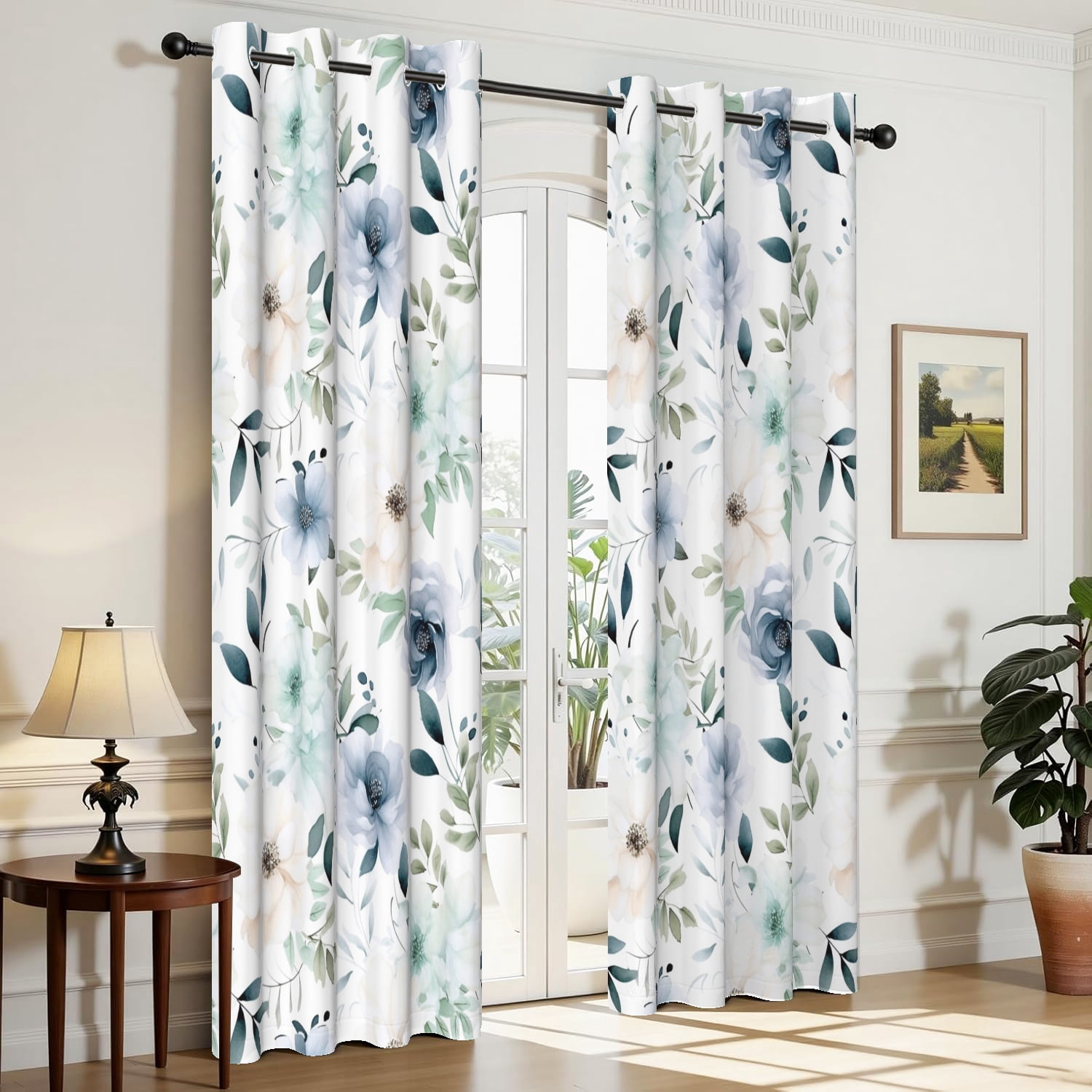 Aofoto Floral Print Blackout Curtain,Room Darkening Window Curtain,52x84inches, Set of 2