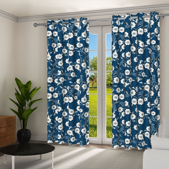 Aofoto Floral Printed Design Curtain, Light Blocking Window Curtain for Living Room/Bedroom,2 Panels, Blue, 42''x63''