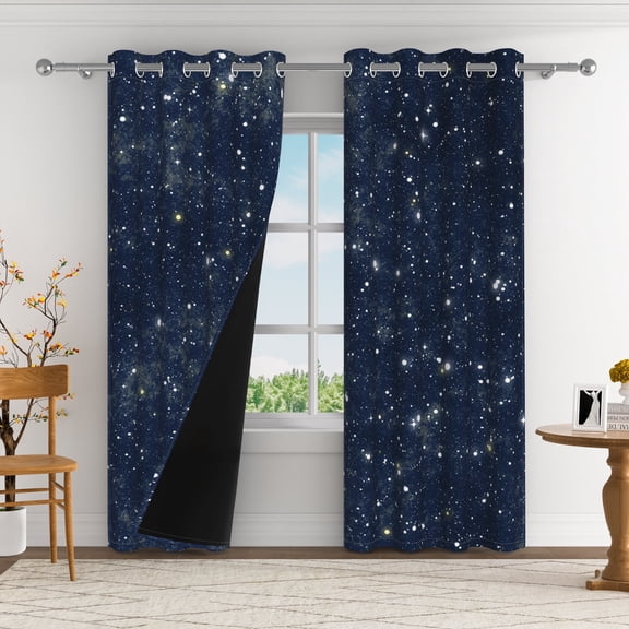 Aofoto Galaxy Blackout Grommet Curtains, Room Darkening Ombre Window Curtain for Kids Bedroom,Blue,2 Panels,42x63 inches