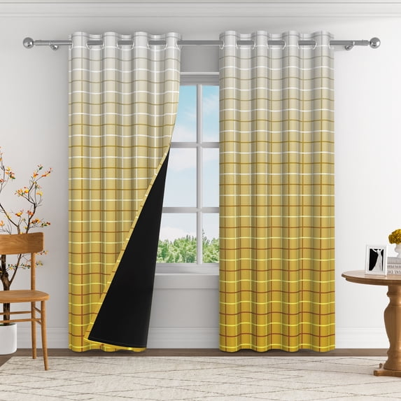 Aofoto Geometric Window Curtain,Abstract Yellow Square Grid Blackout Darkening Curtain for Living Room /Bedroom, 2 piece,42" W x 96" L