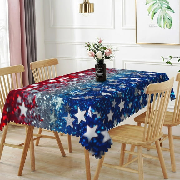 Aofoto Glitter Star Rectangle Tablecloth 60" x 102" Twinkling Stars Red Blue Waterproof Table Cover for Kitchen Dining Party Decor