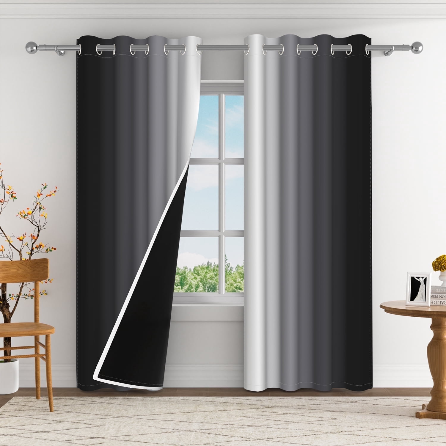 Aofoto Gray Blackout Curtains for Bedroom,Ombre Room Darkening Gray Curtains Grommet,2 Panels,52x63 inch