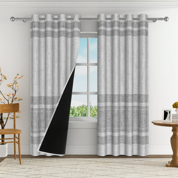 Aofoto Gray Striped Blackout Curtains for Bedroom, Room Darkening Thermal Insulated Window Drapes , 2 Panels ,52"Wx84"L