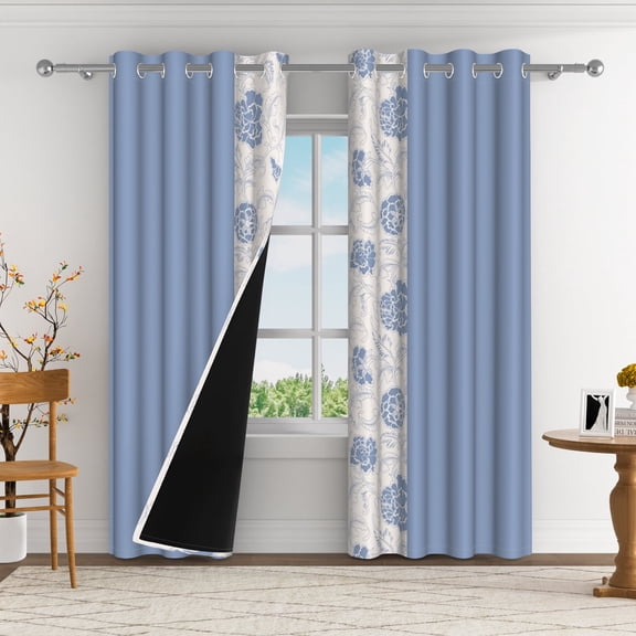 Aofoto GrayBlackout Curtains, Thermal Insulated Noise‑Reducing Grommet Window Drapes for Bedroom Living Room, 2 Panels, 42" W x 84" L