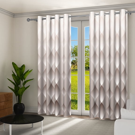 Aofoto Grid Texture Thermal Blackout Grommet Curtain, 2 Panel, 42"x63", Brown