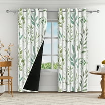 Aofoto Grommet Ombre Room Darkening Curtains for Living Room, Green Leaf Sound Proof Window Drapes for Bedroom,2 Panels, 52x84nches