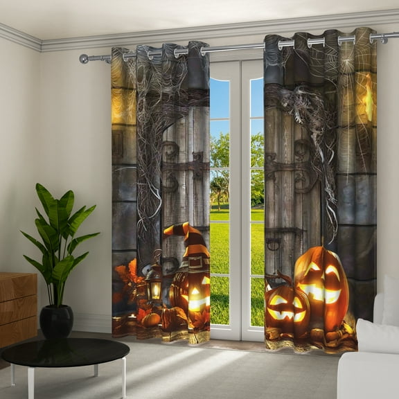 Aofoto Halloween Blackout Curtains , Scary Haunted House Window Drapes , 2 Panels , 42"Wx84"L