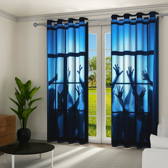 Aofoto Halloween Ghost Shadow Terror Zombie Curtains,Ombre Room Darkening Curtains, 2 Panels, 42x63 Inch