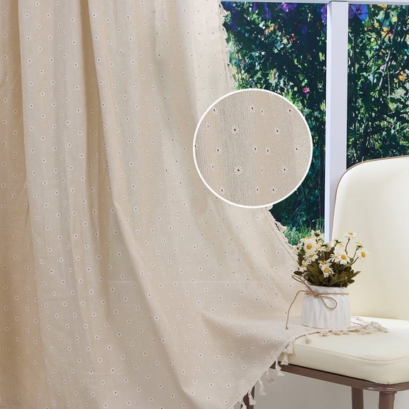 Aofoto Linen Blend Daisy Curtains for Living Room, Classic Printed Flower Rod Pocket Curtains for Bedroom, 2 Panels, 42"x96"