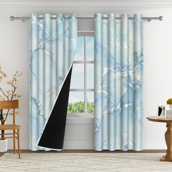 Aofoto Marble Blackout Curtains Abstract Blue Luxury Window Drapes for Bedroom,2 Panels,42x84inches