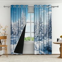 Aofoto Merry Christmas Winter Forest Window Curtain , Grommet Light Blocking Gray Ombre Window Drapes , 2 Panel , 52 x 84 Inch