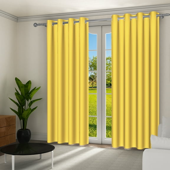 Aofoto Modern Blackout Grommet Solid Color Curtain for Living Room Bedroom, Yellow, 52 x 84 Inch, 2 Panels