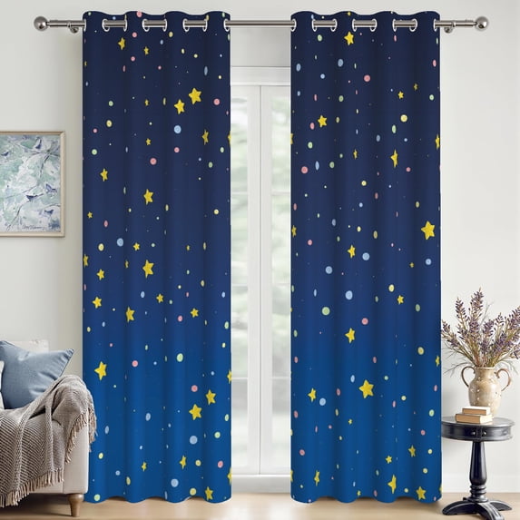 Aofoto Navy Blue Blackout Curtains for Kids Bedroom Layer Star Cutout Ombre Grommet Curtains,2 Panels, 52x84 inches