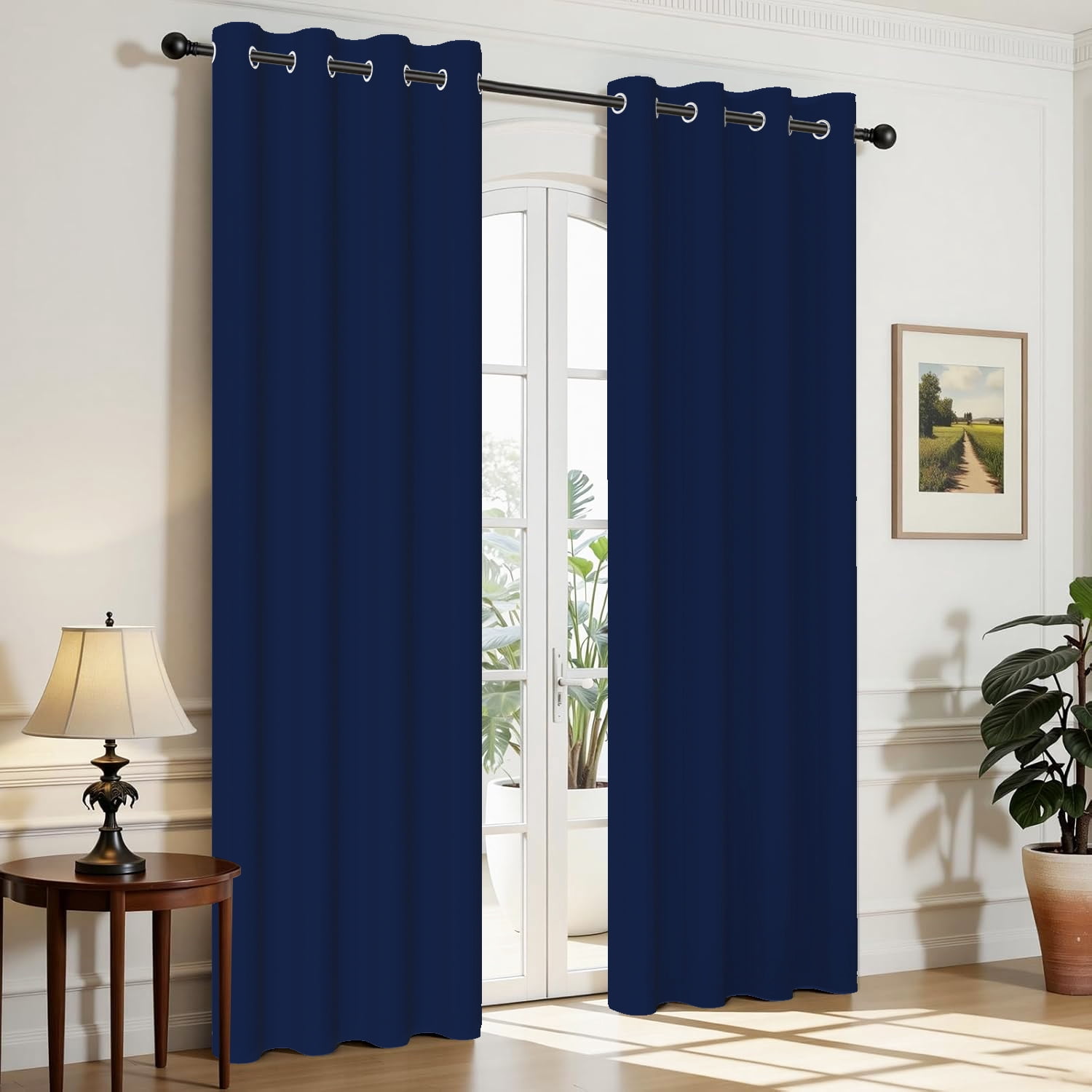 Aofoto Navy Blue Thermal Insulated Grommet Curtain Bedroom Blackout Curtains 2 Panels, 42" W x 63" L