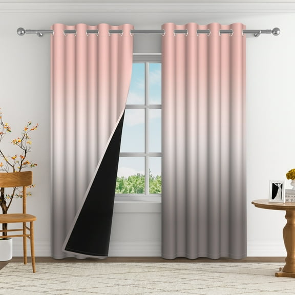 Aofoto Ombre Gradient Window Curtains, Pink to Grey 2 Tone Curtain, Window Drapes with Grommets for Bedroom Living Room Decor, 2 Panels, 52 x 84 Inch