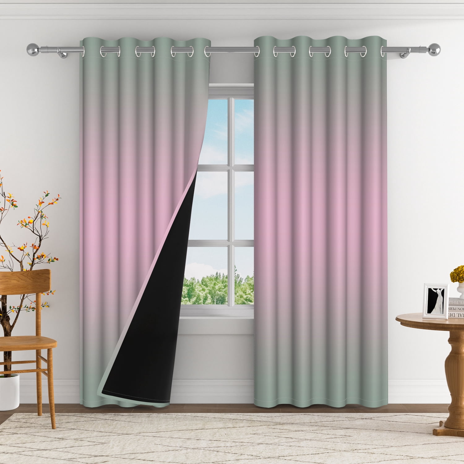 Aofoto Pink and Grey Blackout Curtains 84 inches Length for Girls