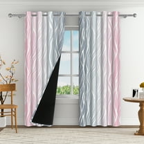Aofoto Pink Grey Blackout Curtains, White Wave Line Room Darkening Curtains, Thermal Light Blocking Window Curtains for Bedroom, 2 Panels, 42" W x 84" L