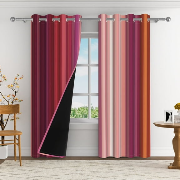 Aofoto Red & Pink Blackout Curtains, Modern Striped Decorative Light Blocking Darkening Grommet Curtain for Living Room/Bedroom,2 Panels,42x84 Inches