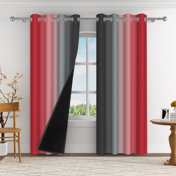 Aofoto Red and Black Curtains, Ombre Grey Gradient Curtain for Bedroom Living Dining Room Window Drapes Treatment, 2 Panels, 42W x 63L Inches