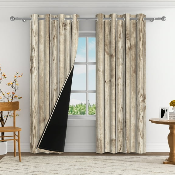 Aofoto Rustic Blackout Curtains Home Decor,Wood Plank Thermal Insulated Window Drapes for Bedroom Living Room ,2 Panel,52 x 63 Inch